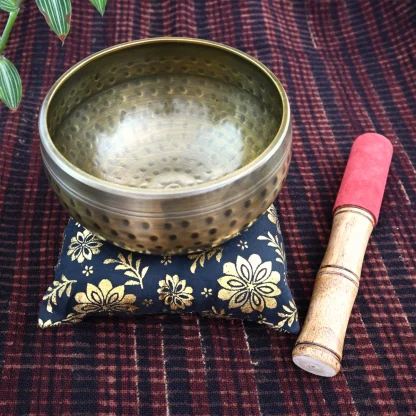 Hammered Brass Singing Bowl with Cushion