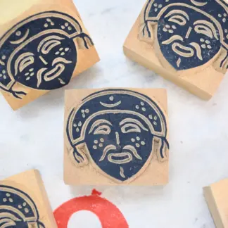 Nepali Woodblock Stamp S Laughing Mask