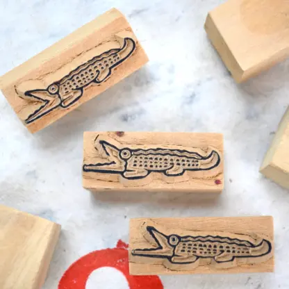 Nepali Woodblock Stamp Silly Crocodile