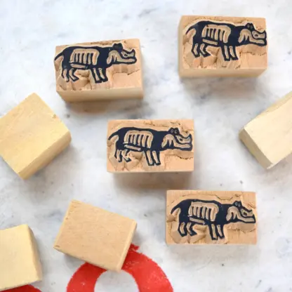 Good Luck Woodblock Mini Stamp Happy Hippo