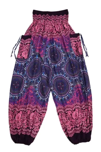 Aladdin Pants Purple Trishula and Pink Rose