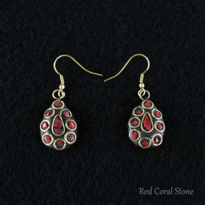 Gemstone Mosaic Earrings - Red Coral Stone
