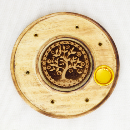 Tree of Life Wood Disk Incense Holder